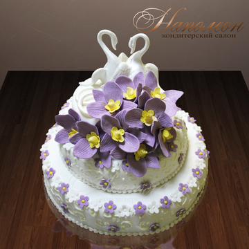 Одноярусный свадебный торт «Лебеди»